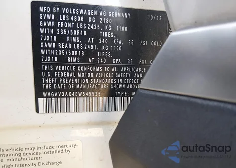 2014 Volkswagen Tiguan Sel from USA, damaged, VIN WVGAV3AX4EW545525